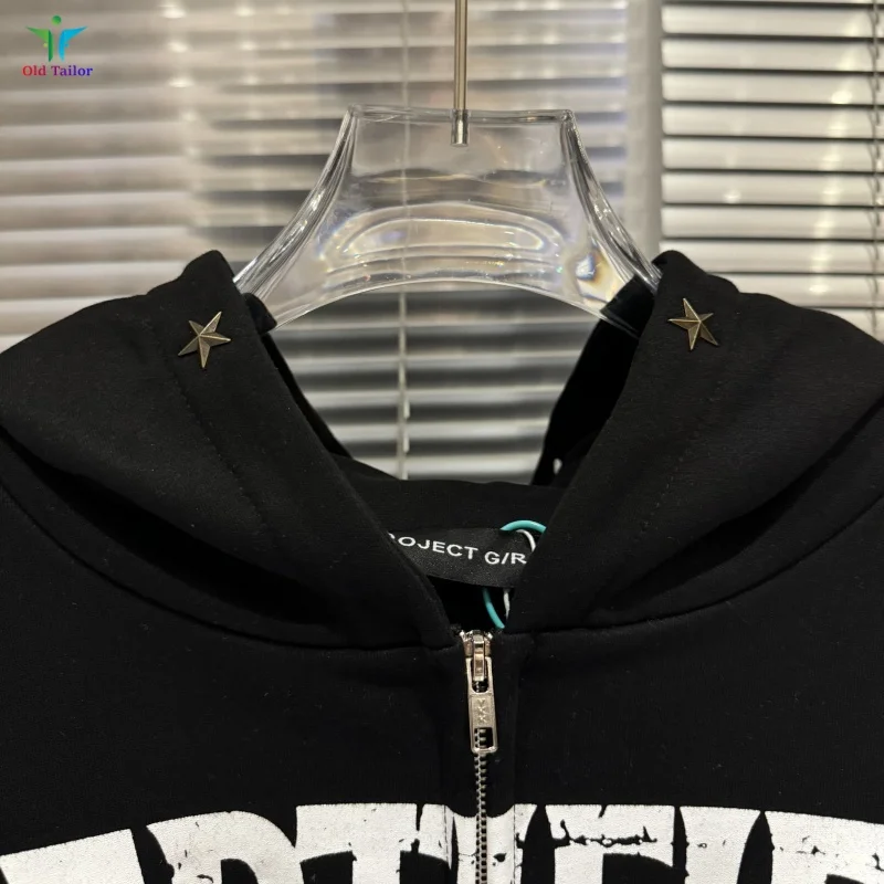 Grailz Black Slogan Vintage Zip-Up Hoodie Sweatshirt Cropped Grailz Black Slogan Vintage Zip-Up Hoodie Sweatshirt Cropped