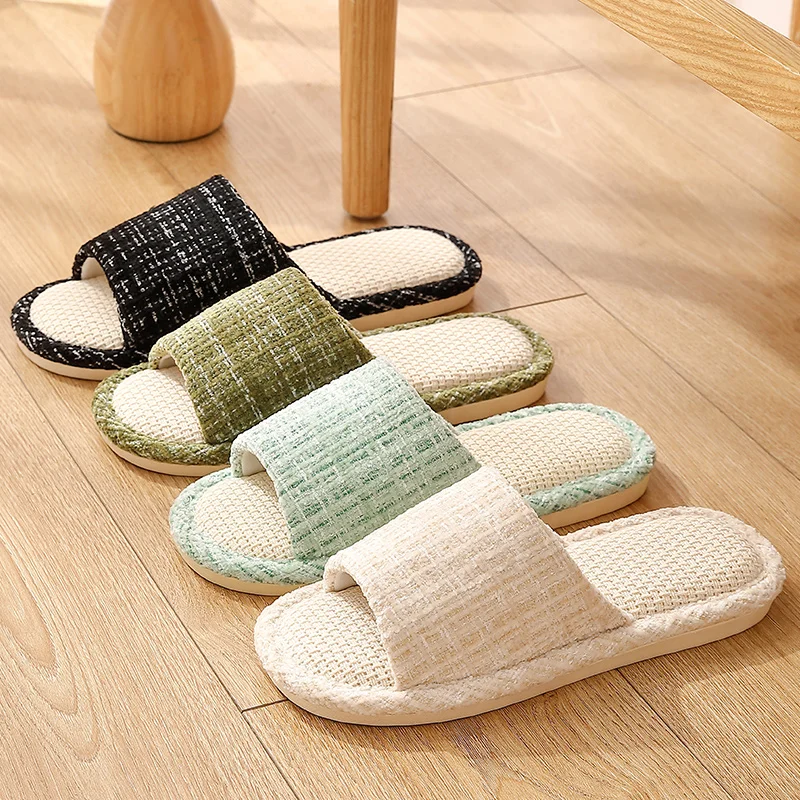 QYCKABY Retro Linen Flip Flops For Women Men Outerwear Summer Flat Bottomed Beach Slippers Breathable Non slip Home Sandals