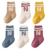 5/6pairs Cotton Letter Infant Boys Socks High Quality Breathable Casual Baby Boys Mid Tube Socks Children's Boys White Socks Kit 6