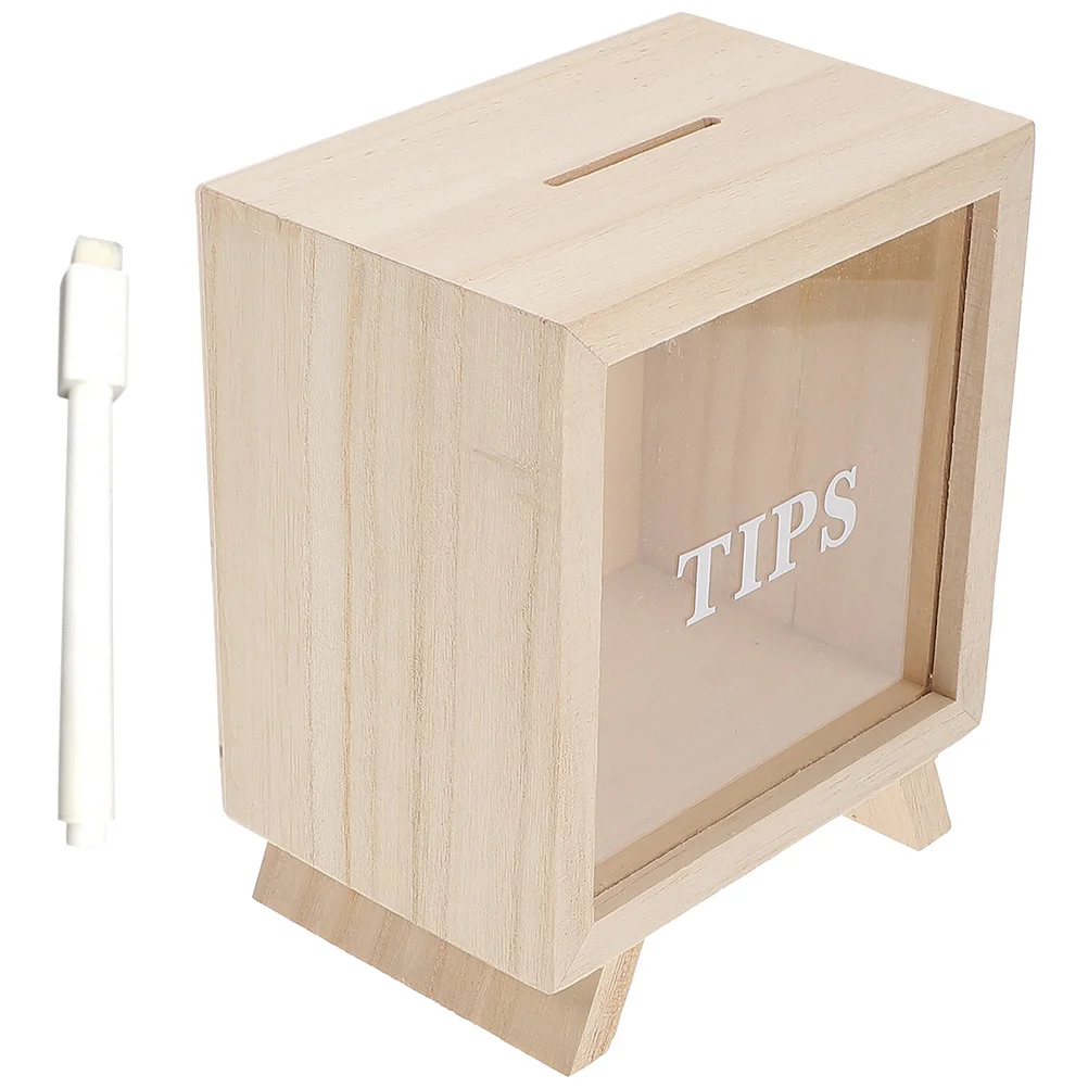 Wooden Piggy Bank Unbreakable Money Saving Box Clear Tip Receiving Coffee Shop Decor 1 Set Portable Bank Storage 5