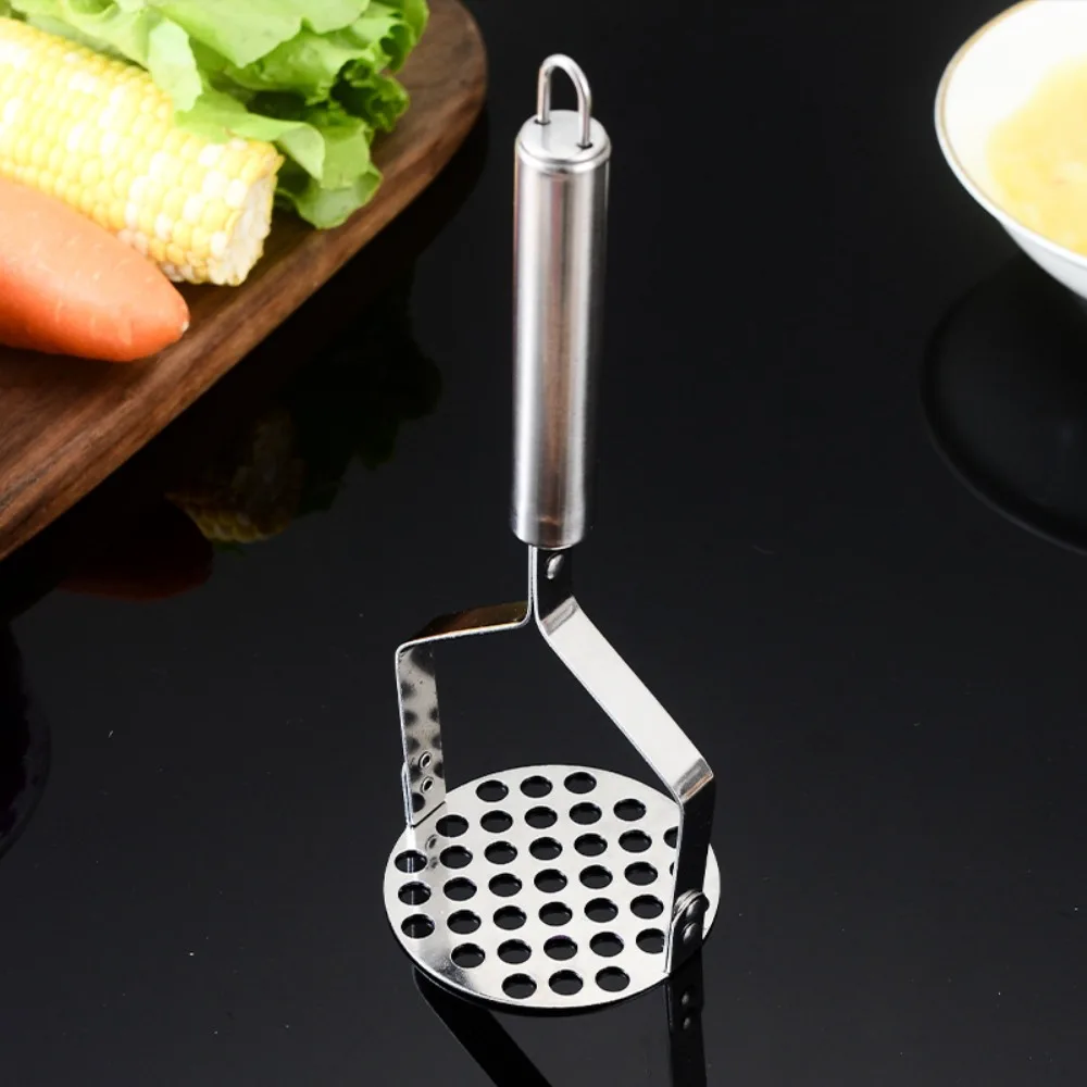 Practical Stainless Steel Potatoes Masher Rust-proof Handheld Potatoes Crusher Hangable Household Fruit Puree Maker Cooking