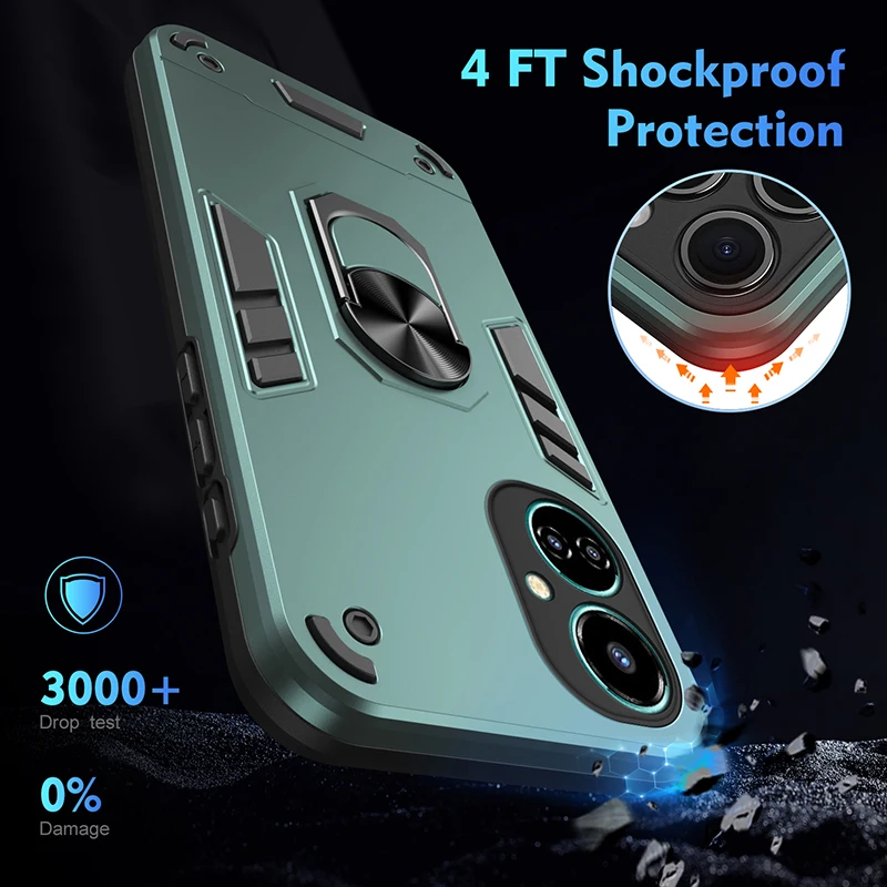 Full Body Rugged Protective Phone Cover with Magnetic Ring Stand and Armor Design