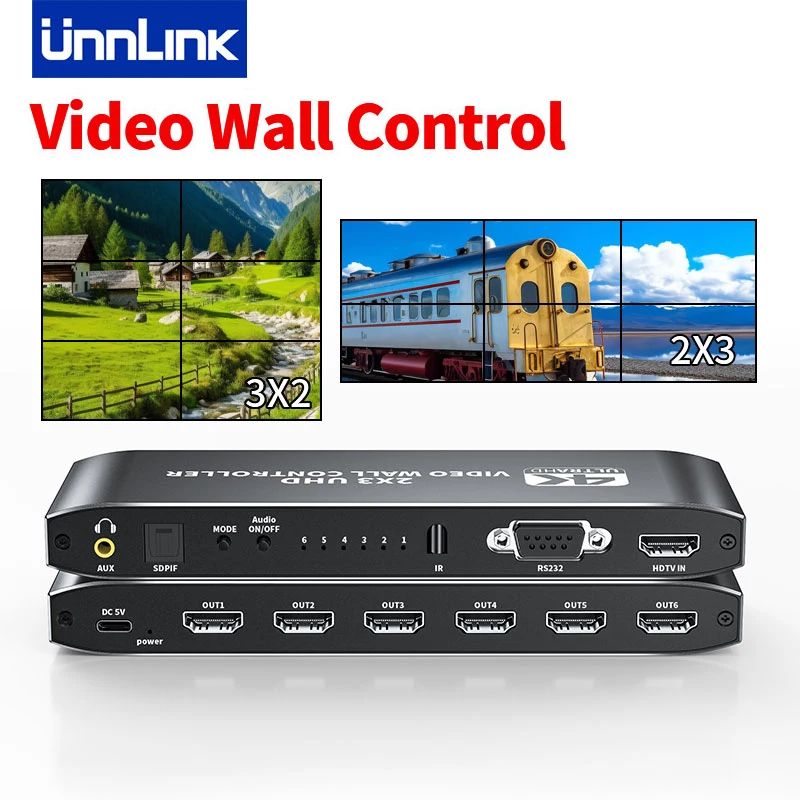 Unnlink 4K Hdmi Video Wall Controller 2X3 3X2 Tv Wall Processor Per 6 Display Di Giunzione Con Controllo Ottico Aux Audio Rs232