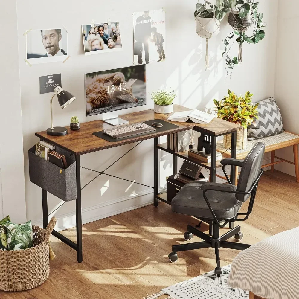 55 Inch Small L Shaped Computer Desk with Storage Shelves Home Office Corner Desk Study Writing Table, Deep Brown Freight free 1pcs lot inch bearing r8 r10 r12 r14 r16zz r18zz r20zz r22zz r24zz miniature deep groove ball bearings