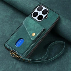Luxury PU Leather Wallet Phone Case with Magnetic Closure and Card Holder - Shockproof Lanyard Design - Xiaomi 17T Pro (Green)
