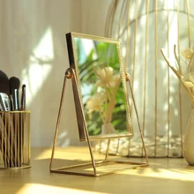 

Champagne Gold Single Sided Makeup Mirror Luxury Vintage 360° Rotation Metal Cosmetic Beauty Mirror For Bedroom,Tabletop,Dresser