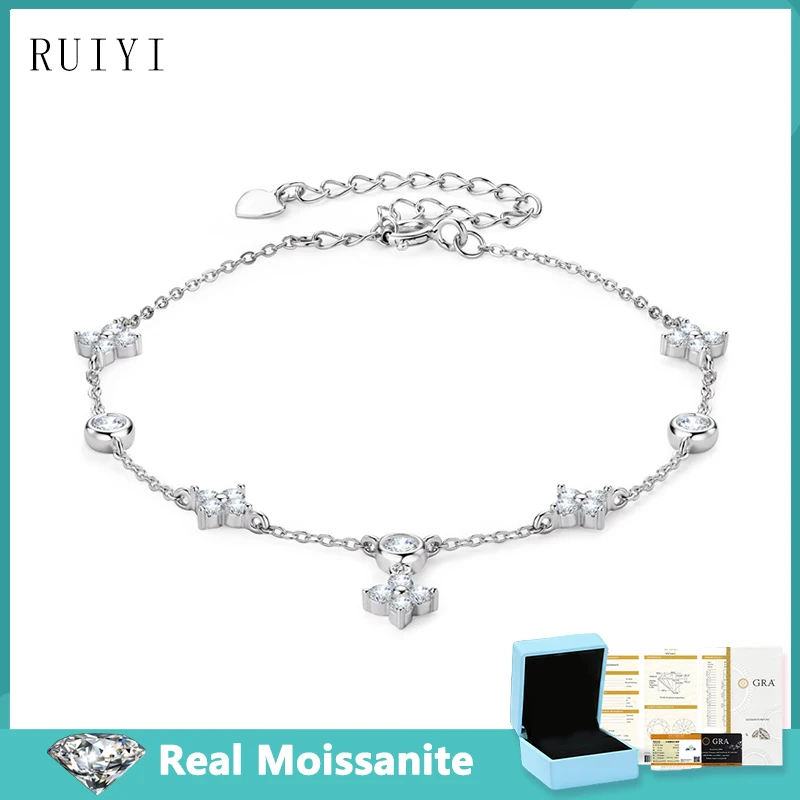 

D Color Moissanite Diamond Bracelets for Women Fine Jewelry Classic Luxury Four Leaf Clover Lucky 925 Sterling Silver Bracelet