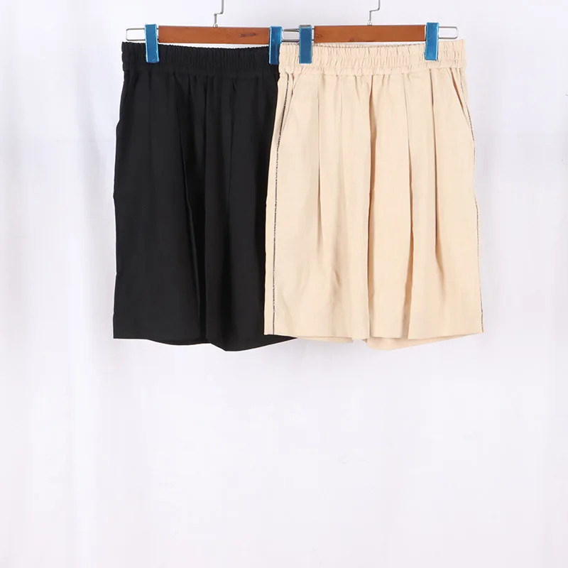 

2023 Summer New Women Casual Solid Color Hand-beaded Breathable Shorts