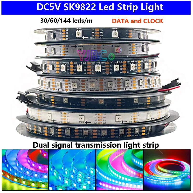 SK9822 RGB Led Strip Light 30/60/144 leds/m Similar APA102 DATA and CLOCK Separately Individually Addressable IP30 65 67 DC5V