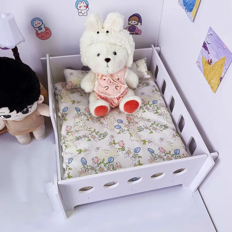 Single layer double bed three piece set mattress pillow cotton doll furniture 20cm baby room baby bed bjd baby bed 5
