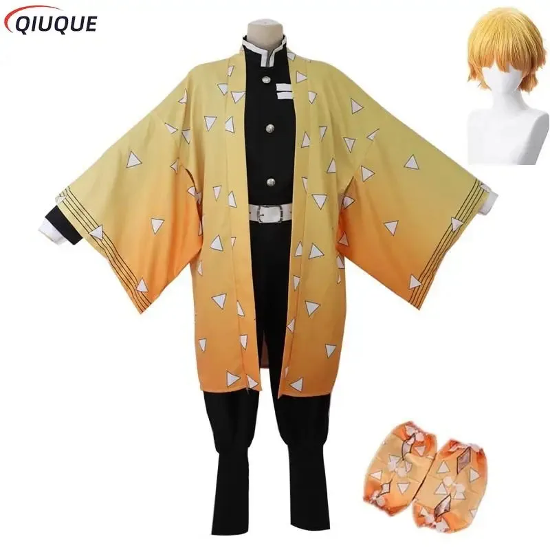 

Agatsuma Zenitsu Cosplay Costume Wig Children Adult Kimono Cloak Uniforms Women Men Girls Boys Halloween Carnival Party Outfits