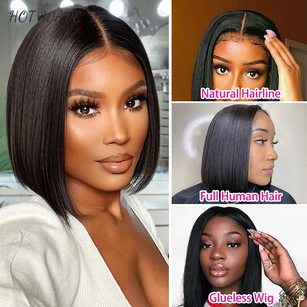 

Glueless Bob Hair Wig Human Hair Ready To Wear Straight Bob wigs HD Transprent 4x4 Lace Closure Wig Cheap For Women Human Hair