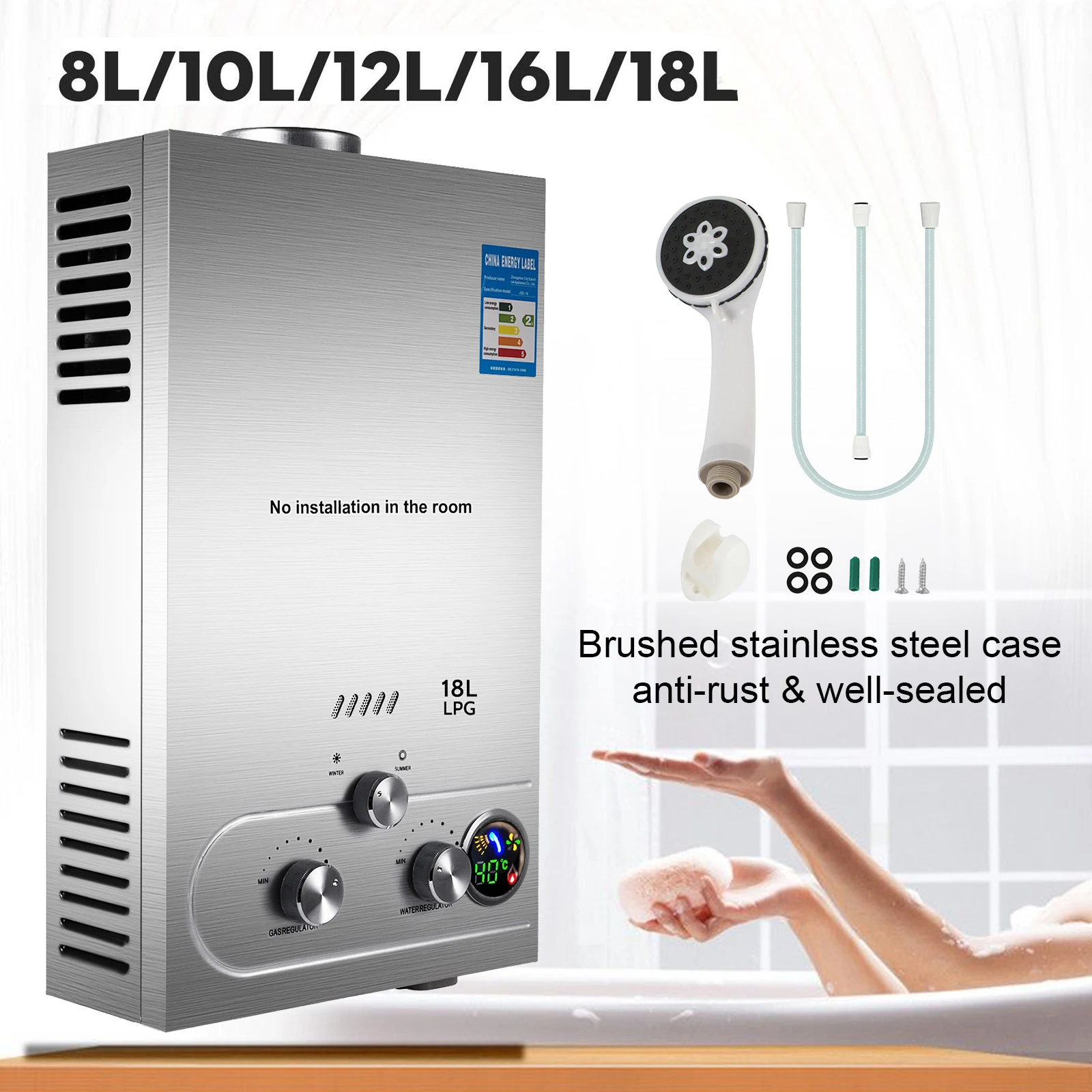 VEVOR LPG Water Heater 6L 8L 10L 12L 16L 18L LPG Liquefied Petroleum Gas  Propane Butane Water Heater Stainless Steel Boiler Kit - AliExpress