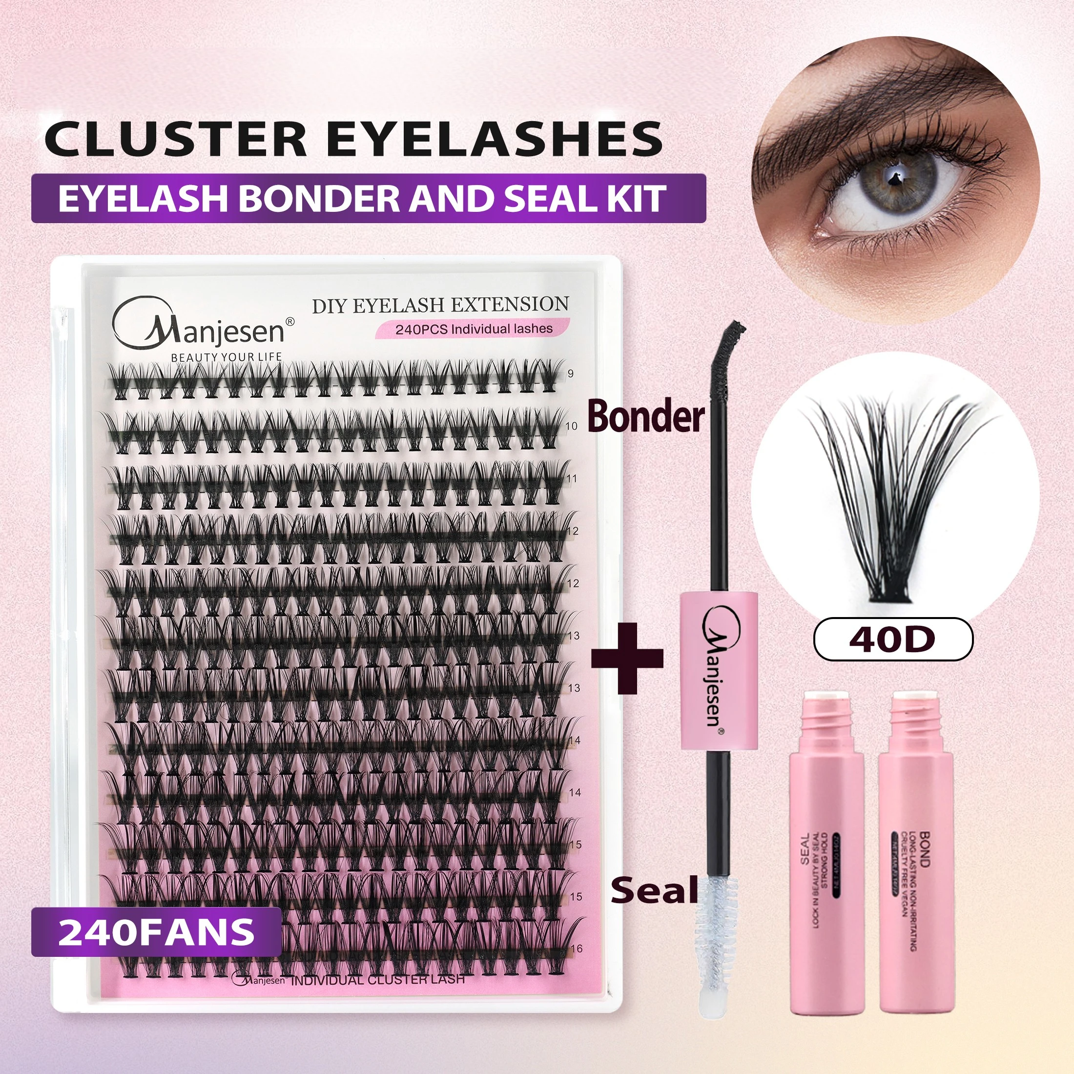 좋은 Y2k 속눈썹 익스텐션 키트, 본드 및 도장 접착제 트위저 어플리케이터 리무버, 자연스러운 속눈썹 클러스터, 메이크업 도구