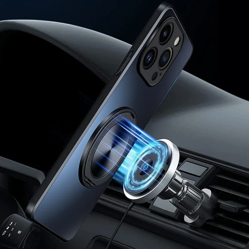Luxury AG Matte Magnetic Back Cover with 360° Rotating Bracket and Shockproof Bumper
