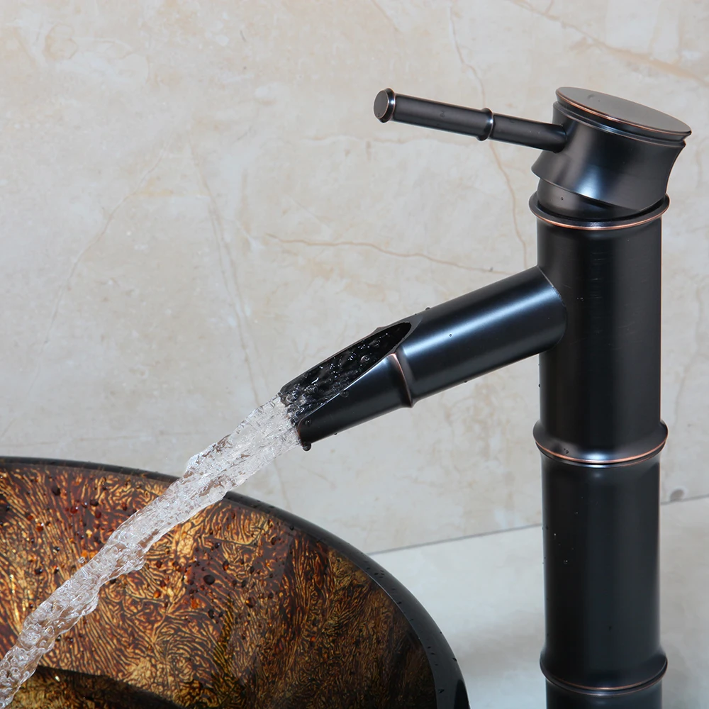 ZAPPO Bathroom WashBasin Round Tempered Glass Vessel Sink Faucet Set Bathroom Glass Basin Faucets Combo Waterfall Mixer Tap 2