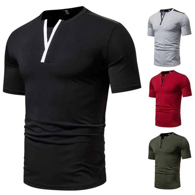 

Men's Y-neck Patchwork Short Sleeve Summer New European Size T-shirt