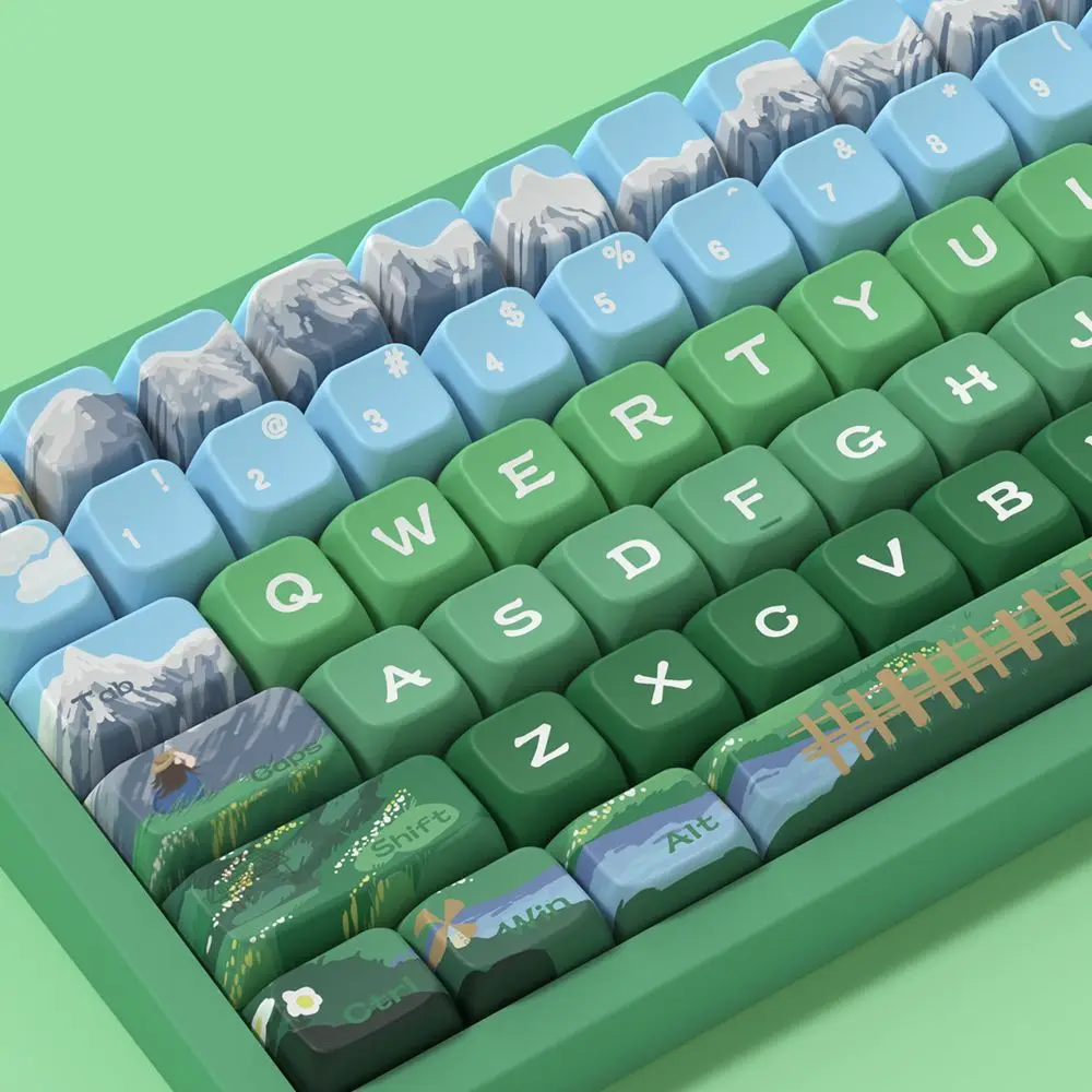 

Green Grassland Keycap Inhebbek Hedi XDA PBT Small Fresh Style Blue Sky Lamb Animal Snow Mountain Keycap Full Set 138/158Keys