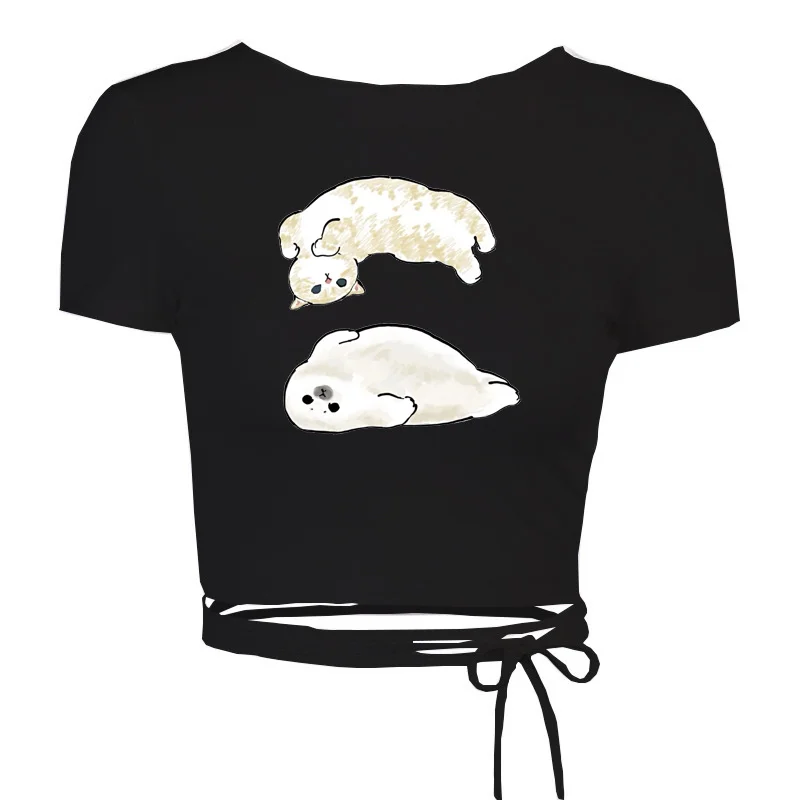 

Cute Cat Print tshirt for women Slim Short Crop Top women Clothes Short Sleeve slim Streetwear Beach Holiday Vintage sun tops