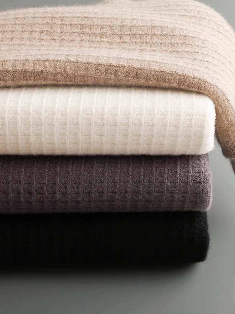 CHICUU Men Cashmere Sweater O-neck Wool Pullover Autumn Winter 100% Merino Wool Knitwear Plaid Basic Thick Smart Casual Clothing