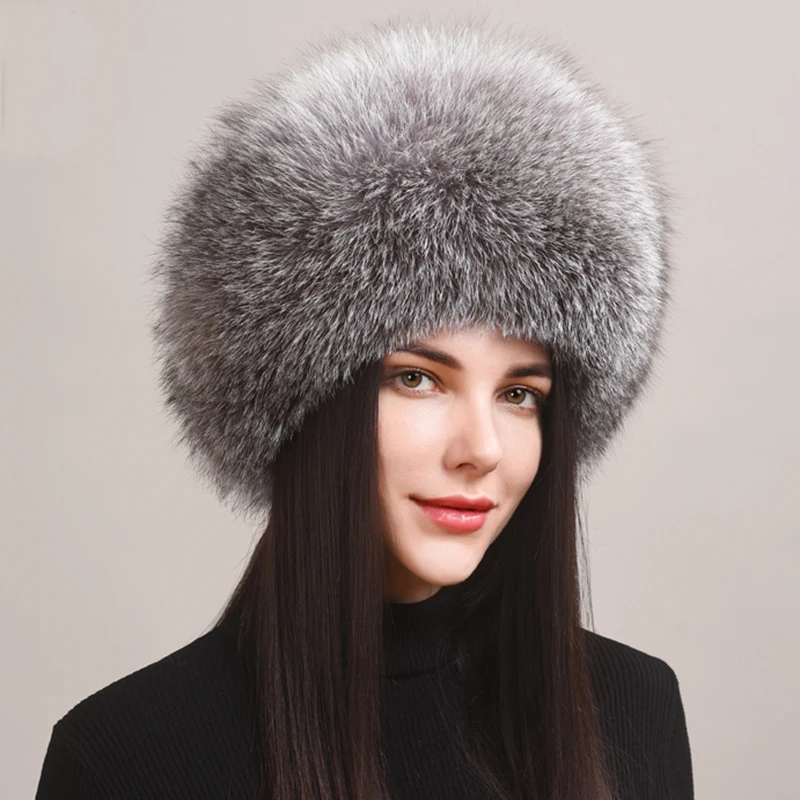 Luxurious Women's Fox Fur Winter Hat with Earmuffs