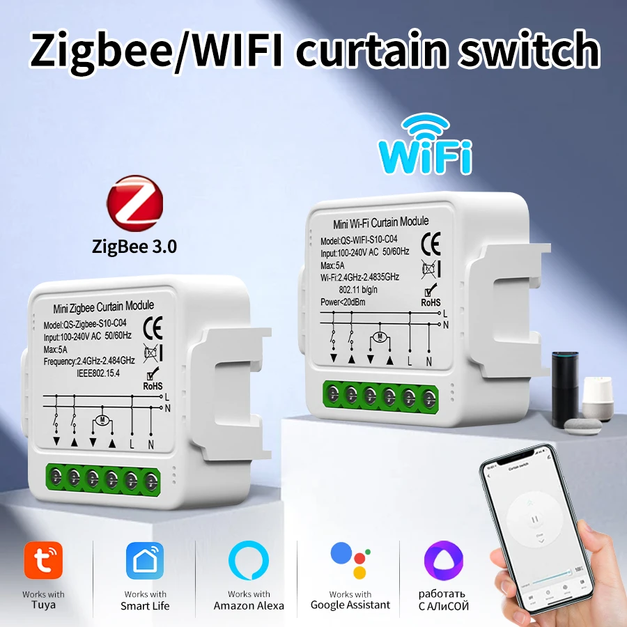 Tuya WiFi ZigBee สมาร์ทผ้าม่านโมดูลสําหรับลูกกลิ้งผ้าม่านชัตเตอร์ไฟฟ้ามอเตอร์ Alexa Google Home Smart Life APP ผ้าม่านสวิทช์ 1