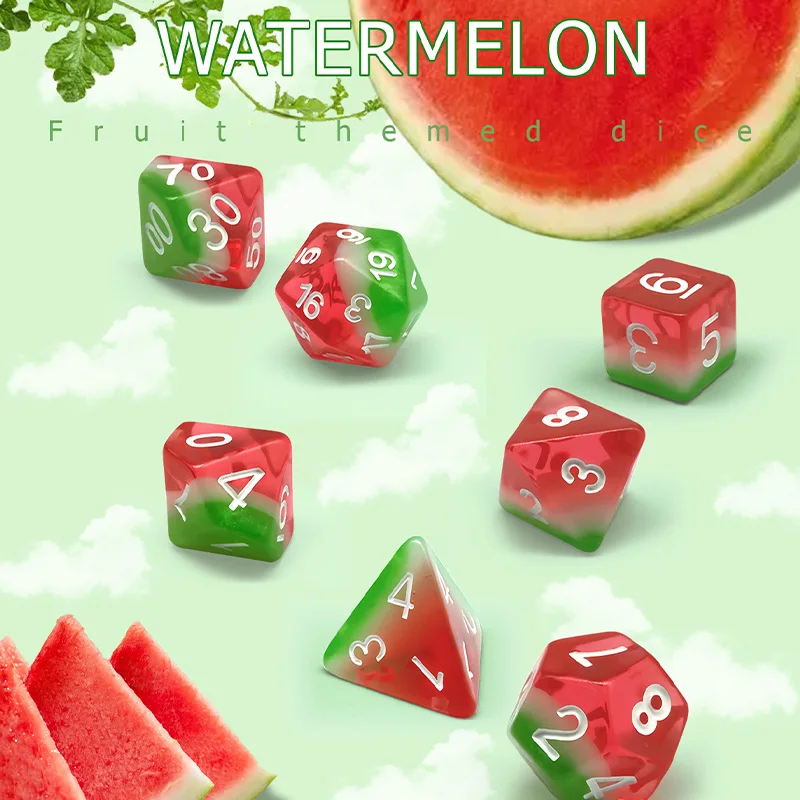 Polyhedral Dice Kit 7Pcs/Set D&D Dice Resin Watermelon Polyhedral Dices Set Retro Number Portable Toys DND RPG TRPG Party Board Games Accessories polyhedral dice kit,family board game