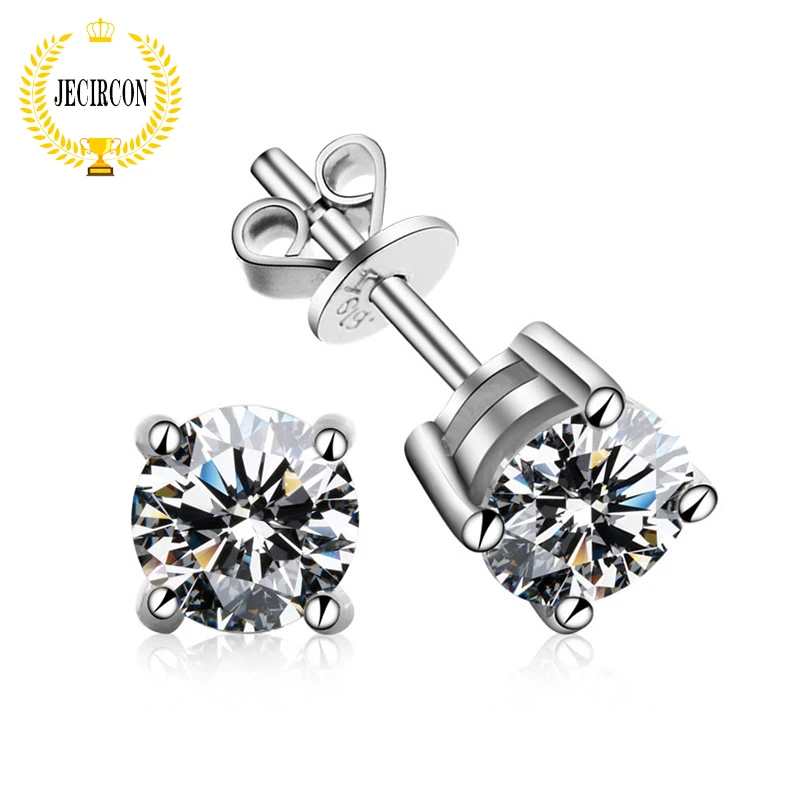 

JECIRCON 925 Sterling Silver Moissanite Earrings Classic 4 Prongs 0.1-3 Carat Ear Studs Seiko Platinum Plated Simple Ear Jewelry