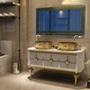 Luxury Golden Floor Standing Mirror Cabinets Single Sink Stainless Steel Bathroom Vanities 1