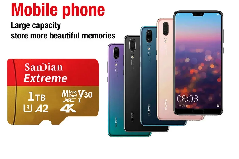 Micro SD Card Class 10 128gb 256GB 512GB 1TB for Phone/Cameras with Adapter