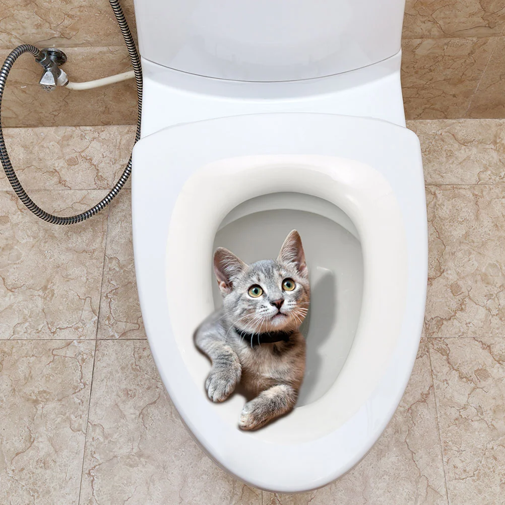

3 D Decor Kitten Toilet Wall Sticker Decals Cartoon Removable Sticky Adhesive Cute Cat Seat Decorative