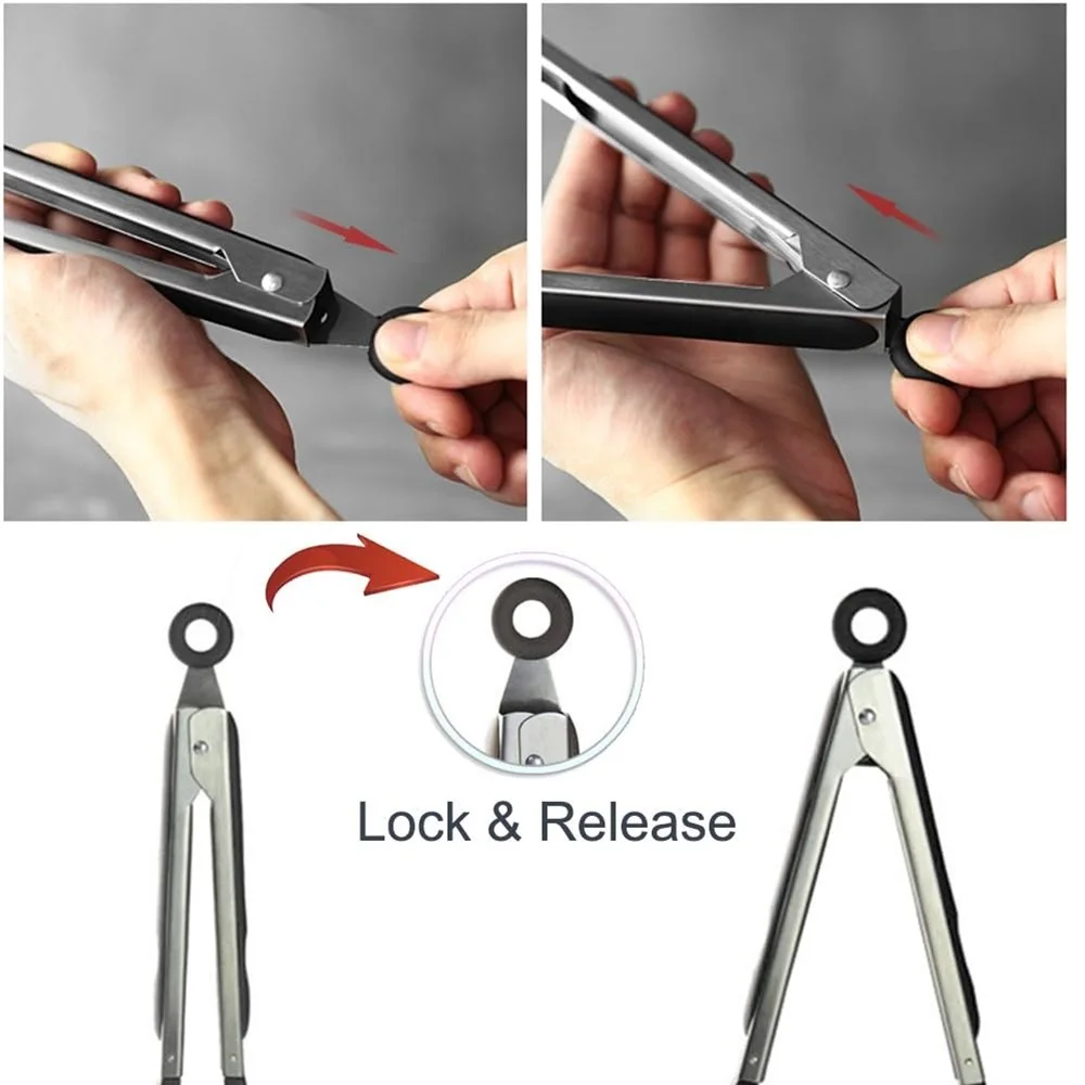 2-piece set of food tongs stainless steel tongs silicone non-stick non-slip BBQ salad cooking bread tools kitchen accessor