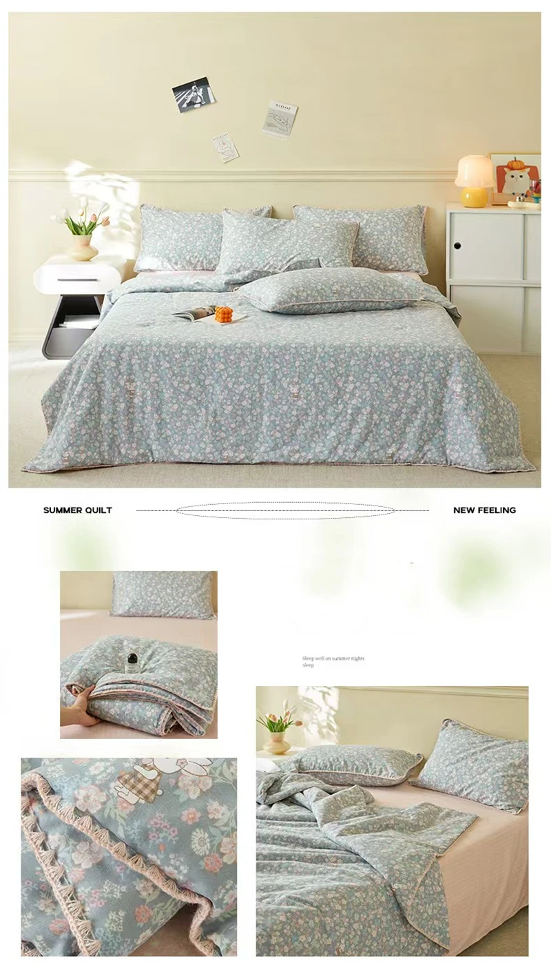 100 % Baumwoll-Gaze-Steppdecke mit Spitze und Blumenmuster, Klasse A, Bettwäsche in Twin- und Queen-Size, Sommerdecke für Kinder, Einzel- und Doppelbettdecke – Detail 27