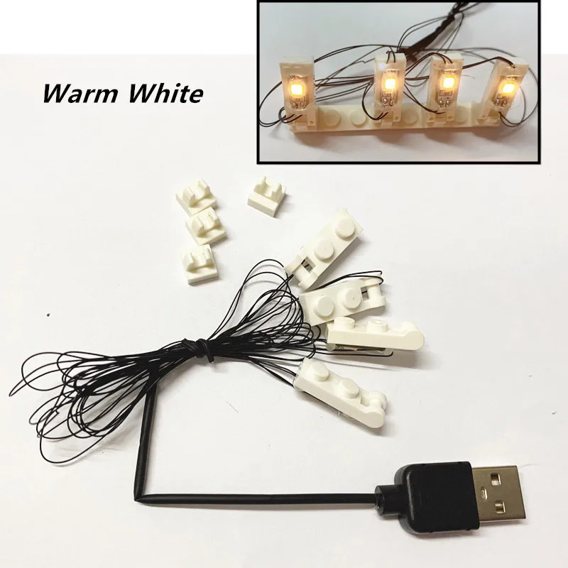 4 in 1 따뜻한 백색 LED 조명 세트 빌딩 블록 도시 1X2 거리 천장 스포트라이트 스팟 램프 모델 장식 USB 하우스 D..