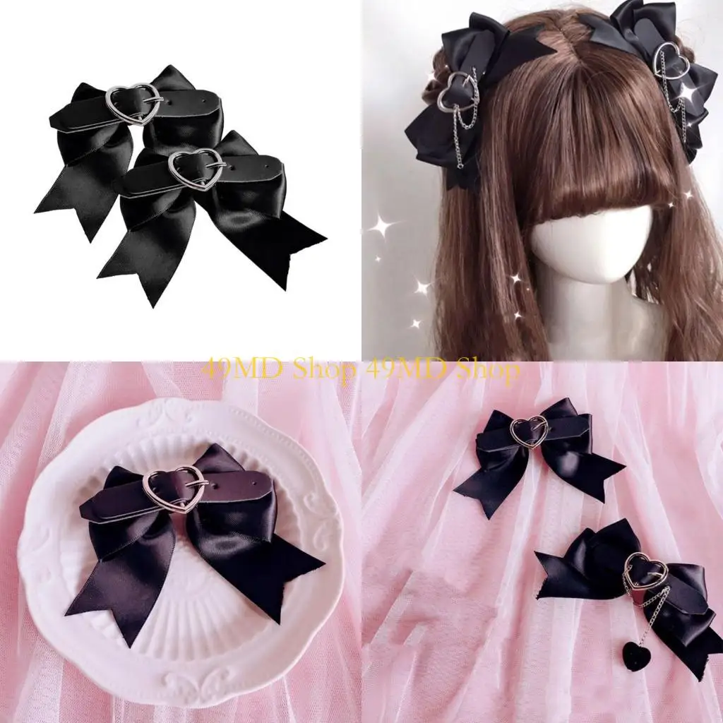 49md 2pcs Harajuku Bowknot & Herz Haarnadel Halloween Girls Ponytail Bangs Haare Clip