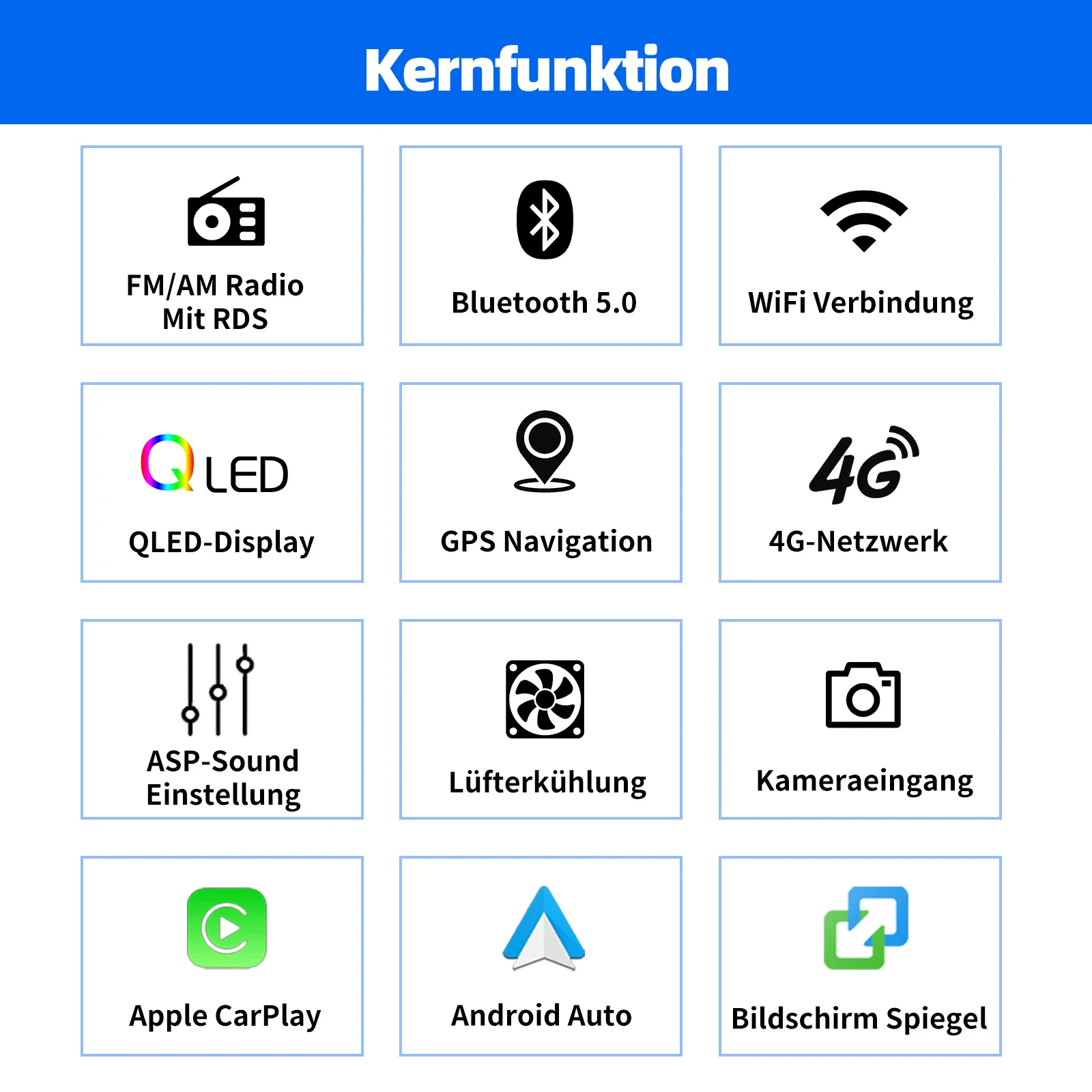 Universal Autoradio ESSGOO 7"/9"/10" 2 DIN Android15 6+128 GB Touchscreen Wireless CarPlay Android Auto GPS Navigation Bluetooth AM FM RDS WiFi QLED 4G LTE Lenkradsteuerung Mirror Link – Detail 6
