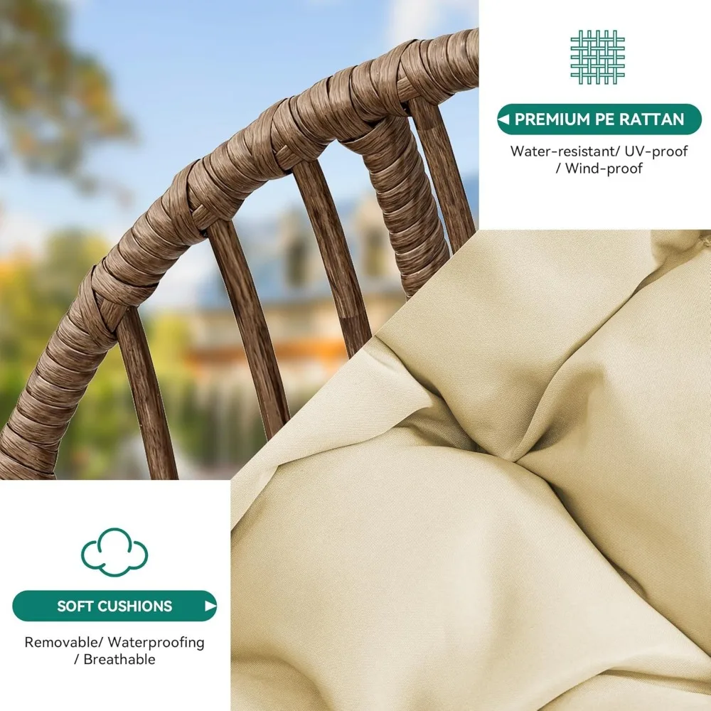 Hanging Egg Swing Chair Egg Chair Wicker Indoor Outdoor Hammock Egg Chair with Cushions 330lbs for Patio, Bedroom, Garden and B 3