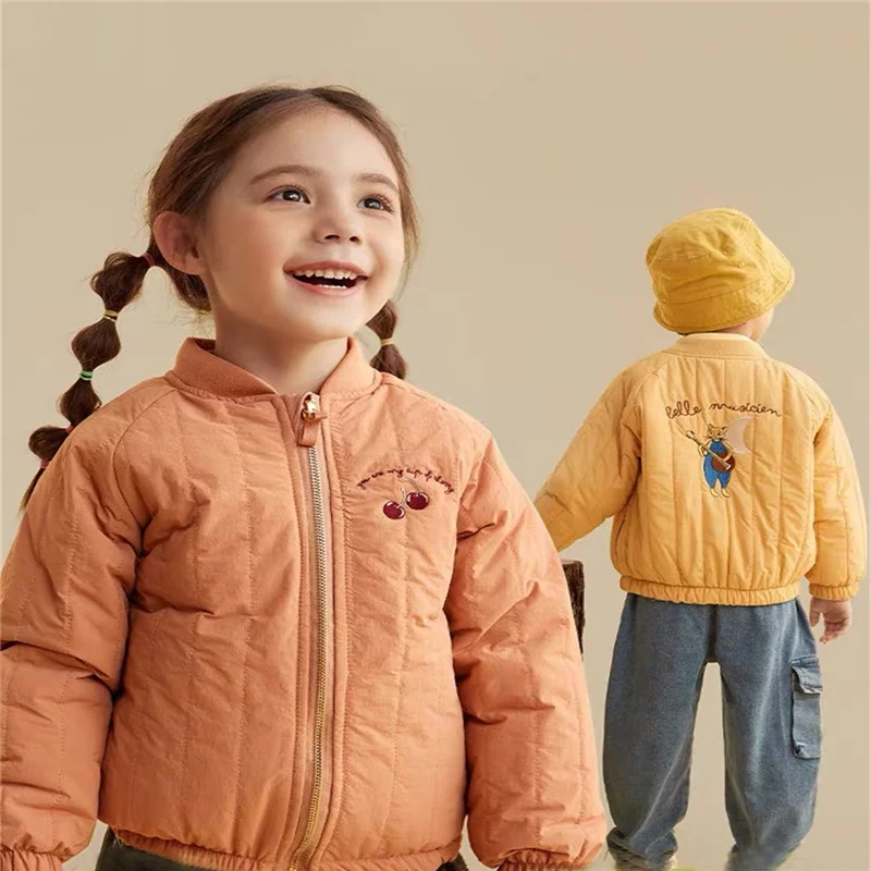 Children's Jackets Autumn Spring Embroidery Fleece Coats 1-7Years Toddler Boy Girl Outerwear