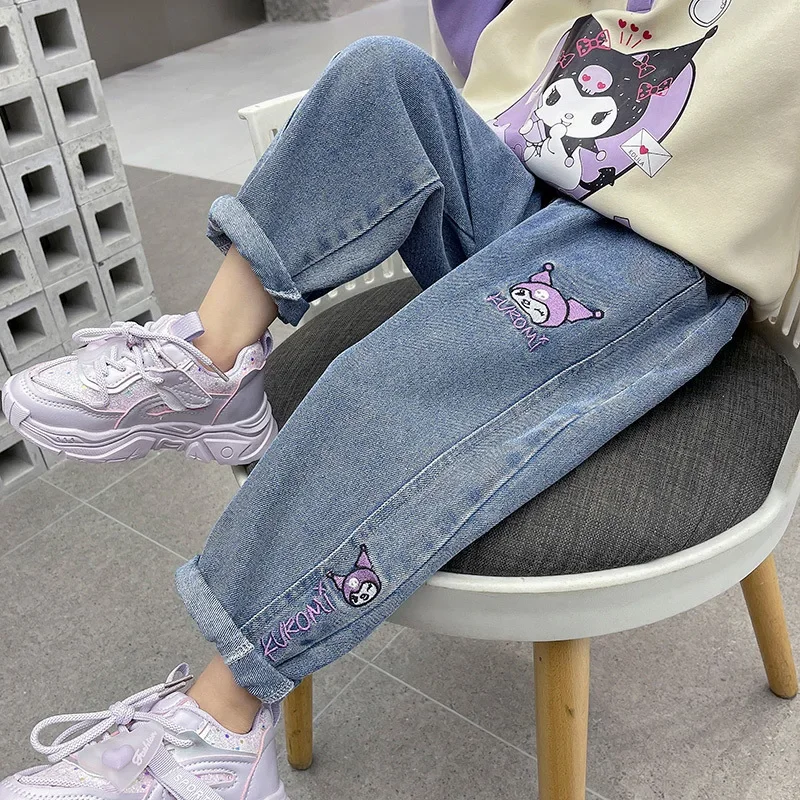 Denim Pants Sanrio Korean Cartoon Kuromi Children Embroidered