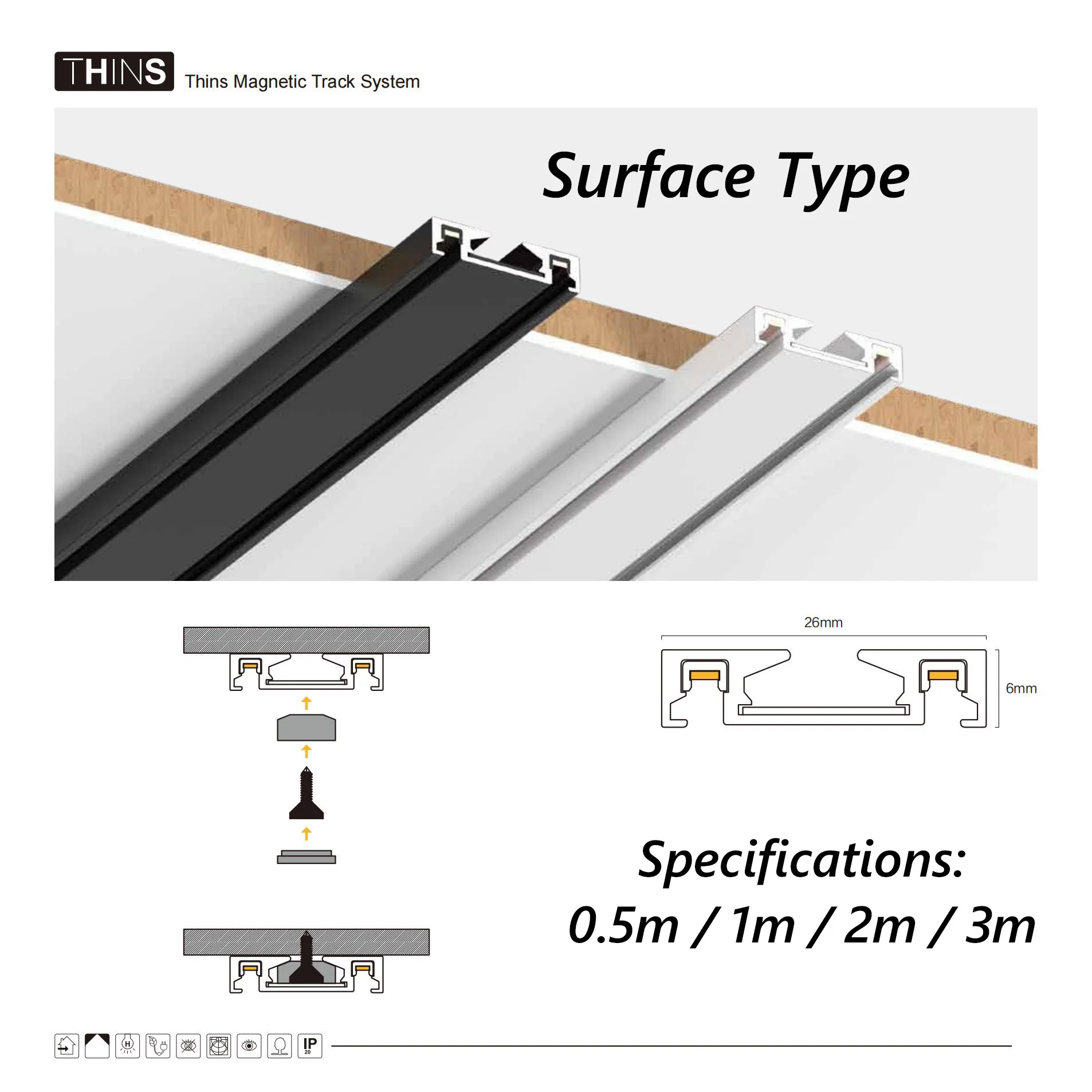 Description Picture 3 of itemUltra thin Magnetic Track Light 6MM Rail Surface Embedded Plastering Mount Spot LED Smart Tuya Zigbee Black White 1m/2m/2.5m
