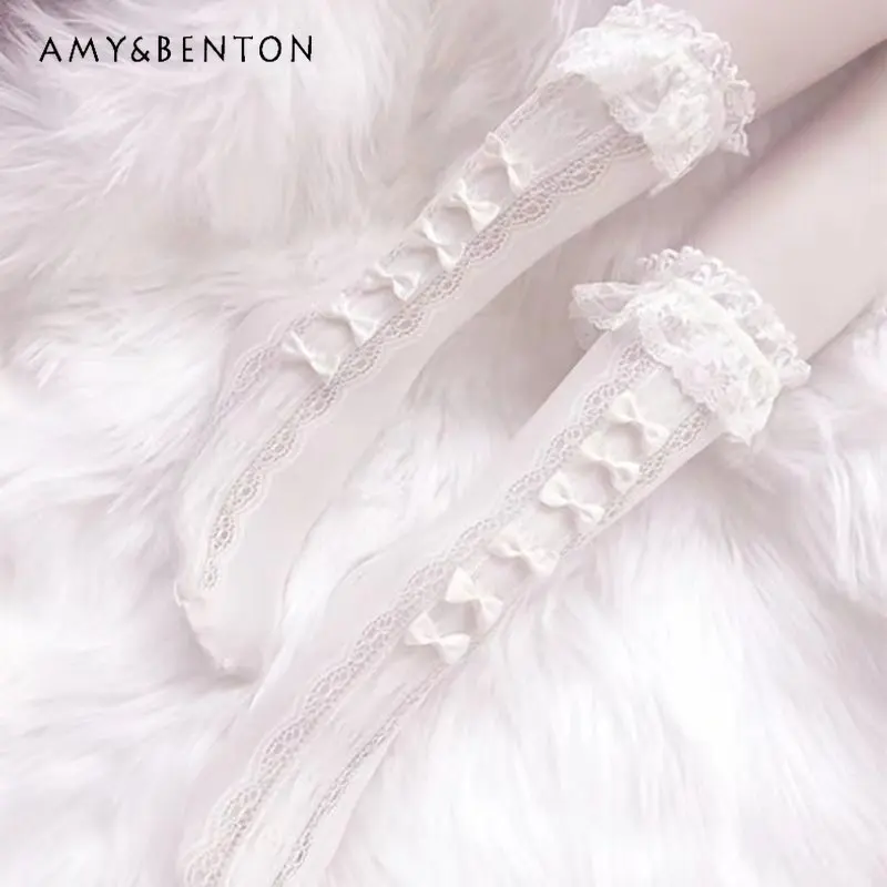 

Lolita Bow Lace Sexy Socks for Girls Lolita Style Over The Knee Socks Women Mid-High Tube Cute Spring Summer Thin Accessories
