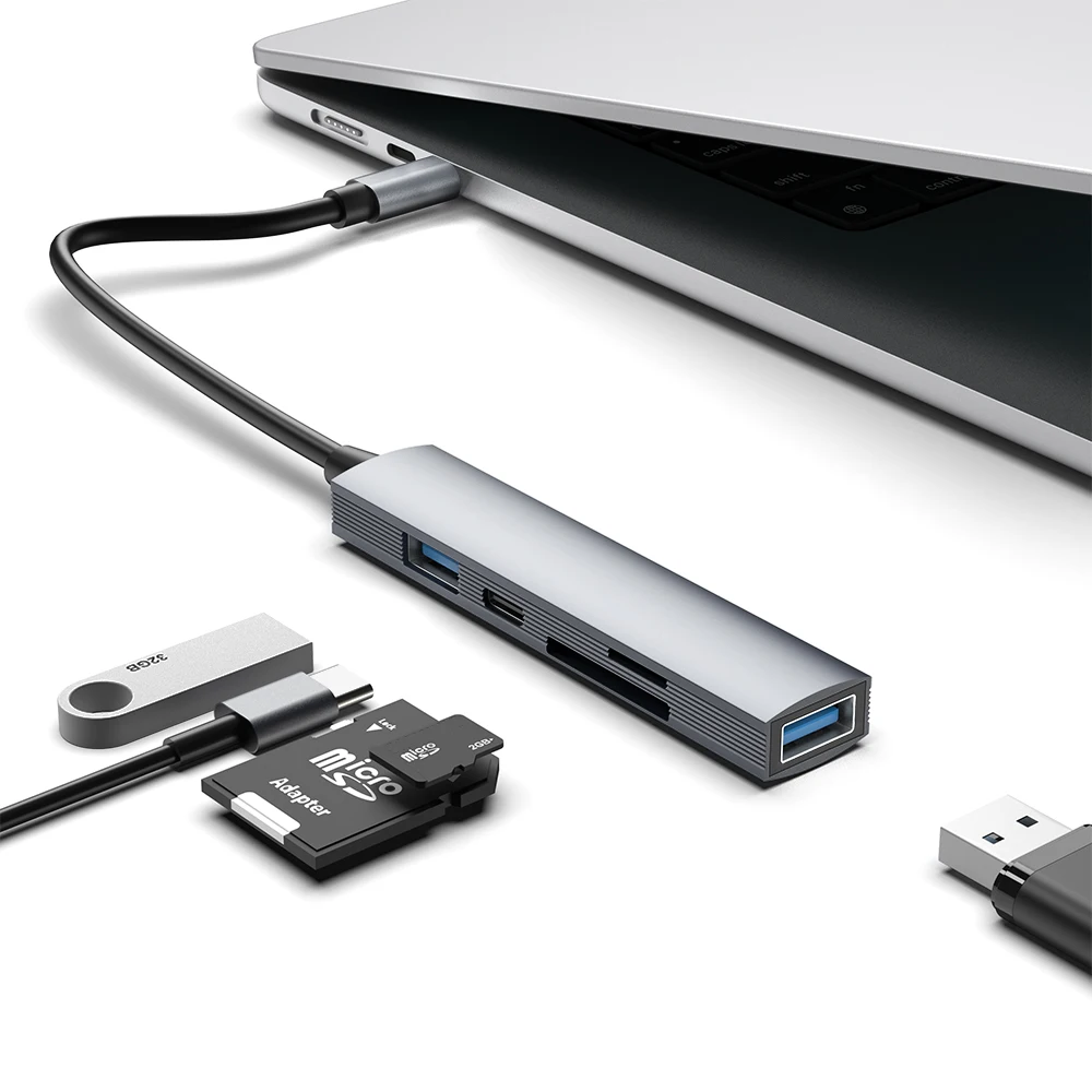 USB C To SD TF Card Reader HUB 5 in 1 USB 2 Ports 2.0 Type C Data Transmission Adapter Splitter For Phone Accessories