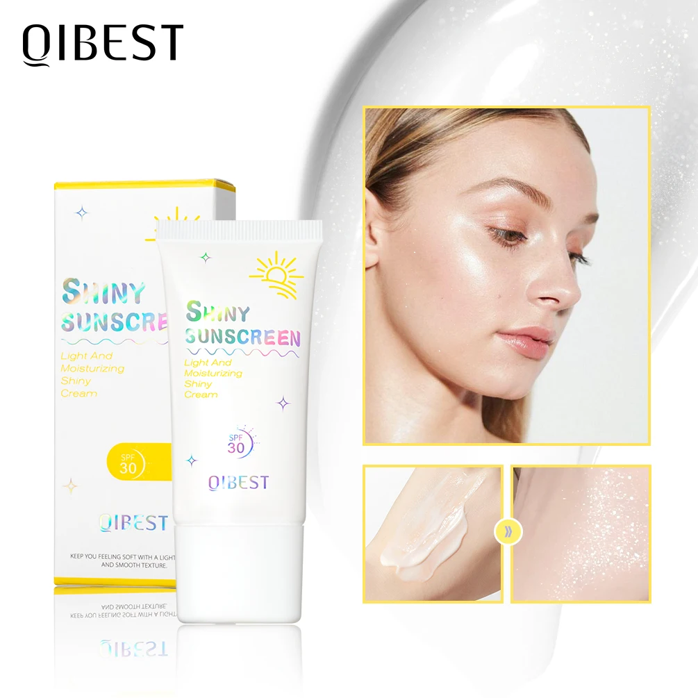 QIBEST Pearlescent Body Sunscreen Whitening Sun Cream Protective Cream Oil-Control Moisturizing Makeup Shimmer Primer Brightens body care cream face sunscreen