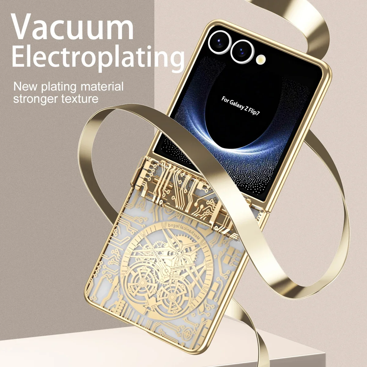Luxury Electroplate Mechanical Style Phone Case with Hinge Protection and Anti-Drop Clear Cover
