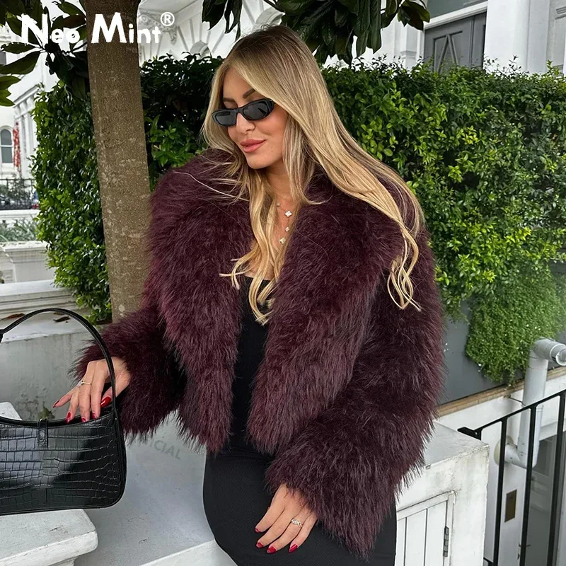 Winter Hot Trendy Iconic Blogger Fashion Burgundy Faux Fur Coat Women Overcoat Girls Shawl Collar Lamb Fur Jacket 1 Winter Hot Trendy Iconic Blogger Fashion Burgundy Faux Fur Coat Women Overcoat Girls Shawl Collar Lamb Fur Jacket