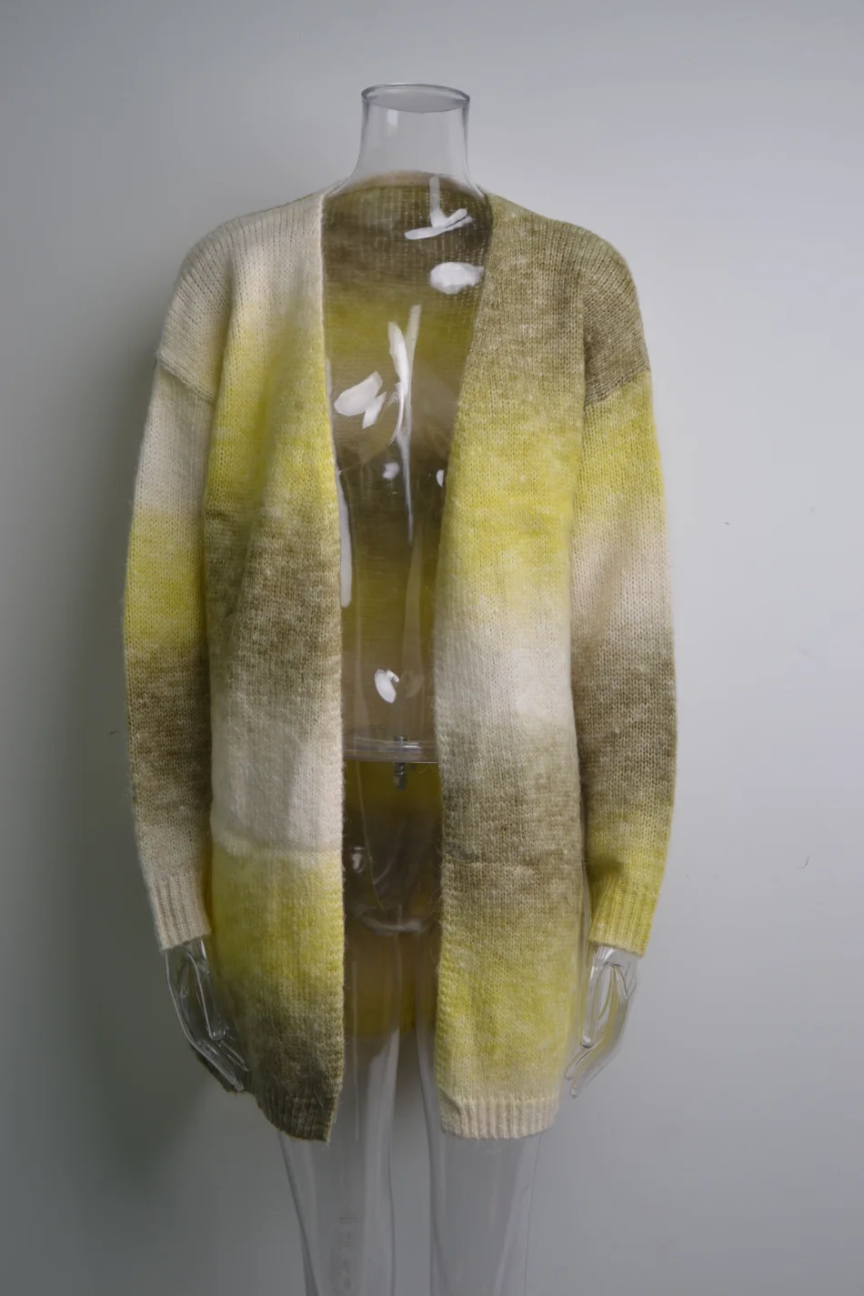 2024 New Winter European American Sweaters Rainbow Tie-dye Mid-length Oversized Cardigan Women Knitwear Jacket Long Sleeved Tops
