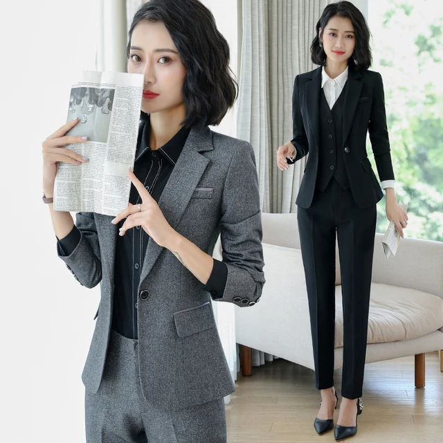 Suit Women's Fashion Temperament White-Collar Worker Gray plus