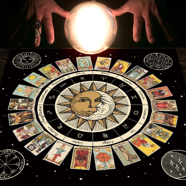 Tarot Kártya Terítő Oltárszövet -Kereke Az Állatöv Asztrológiai Diagramnak Naphold Boszorkányság Oracle Kártyák Párnák Szoba Dekorációhoz