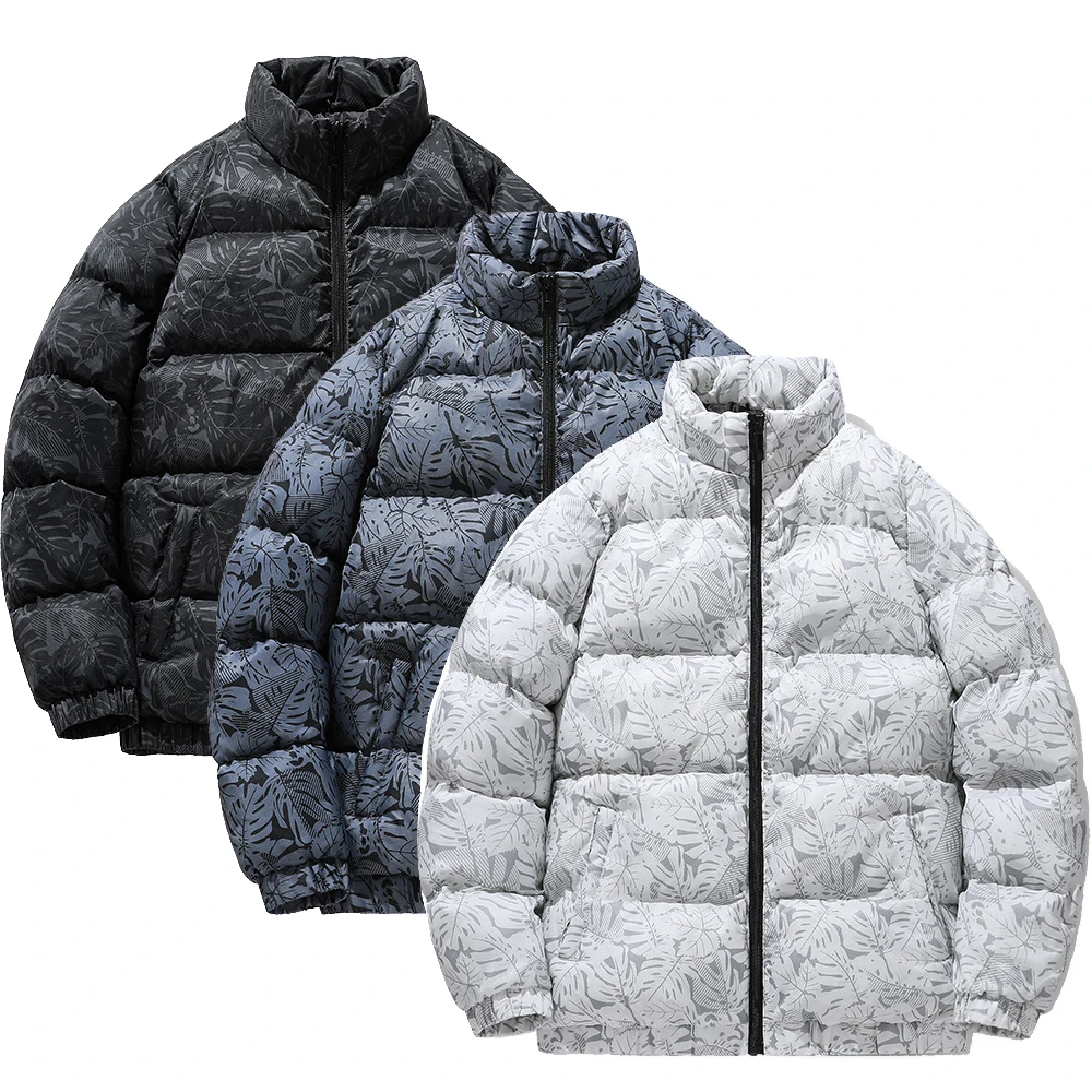 

Новинка 2023, зимнее Мужское пальто, верхняя одежда, куртка, зимнее теплое плотное ветрозащитное пальто с принтом листьев для мужчин, однотонное уличное пальто