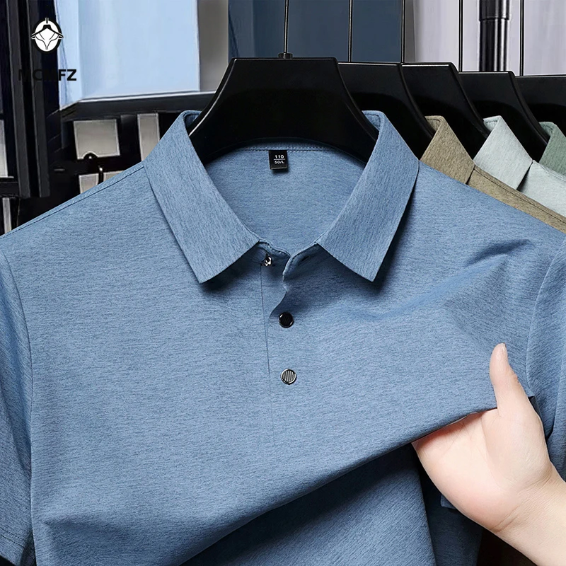 Polo a Maniche Corte da Uomo, Tinta Unita, Casual, per Ufficio, Vestibilità Slim, Colletto con Bottoni, Traspirante - immagine 6